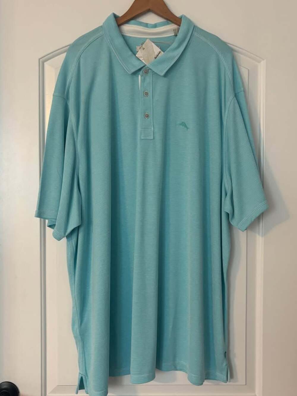 NWT Tommy Bahama Paradiso Cove Polo Shirt Mens 4XLB Aqua Blue Striped Tencel